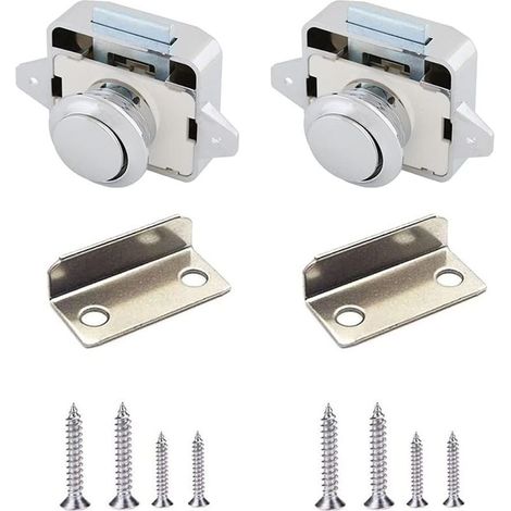 2 Pieces Verrouillage De La PoignéE à Bouton, Loquet à Bouton-Poussoir, Verrouillage De Porte Poussoir, Sans Clé Loquet De Bouton De Porte De Placard Pour Porte, Armoire, VR, Yacht (Chrome) (1/5)