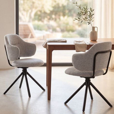 Wahson 2 PZ Sedie Sala da Pranzo Girevoli in Ciniglia, Cucina con Cuscino ad Alta Densità Poltrona Design Moderno per Soggiorno/Ristorante, Biege (1/5)