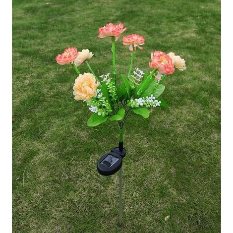 7 pièces Lampe solaire LED lotus jaune, luminaire décoratif extérieur, éclairage de jardin, pelouse et sentier