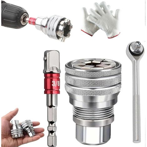 Clé à douille universelle multifonction, douille réglable 3/8''-3/4'' avec adaptateur pour perceuse électrique et clé à cliquet (1/5)
