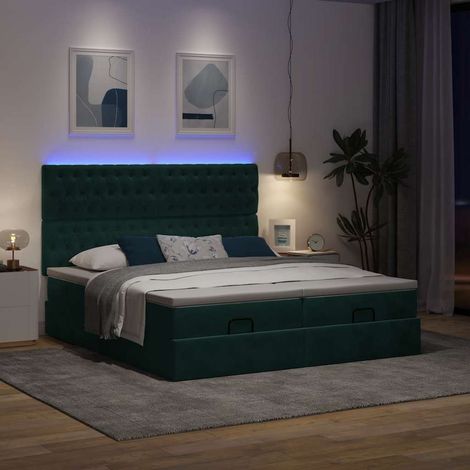 Teenpull – Ottoman-Bett mit Matratzen & LEDs Dunkelgrün 180x200 cm Samt (1/5)
