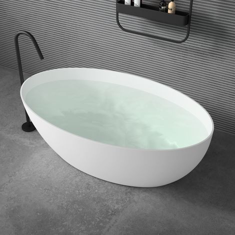 doporro Freistehende Design-Badewanne Vicenza902 170x60x56cm mit Überlauf aus Mineralguss in Weiß matt (1/5)