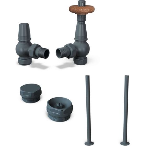 Derry Traditional - Thermostatic Radiator Valve & Installation Kit - Anthracite Angled 15mm