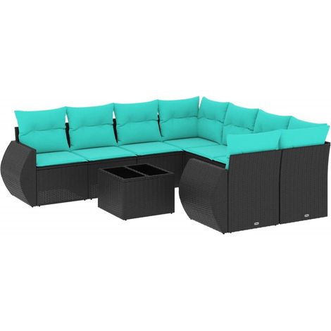 9-teiliges Gartensofa-Set mit Kissen, schwarzes Polyrattan vidaXL (1/5)