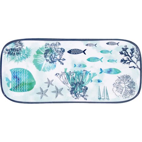 Petit Plateau rectangulaire en Mélamine Bleu Mer et Poissons Gateaux/Cake Plat Long de Présentation Caraïbes Collection Vaisselle 37,5 cm (1/5)