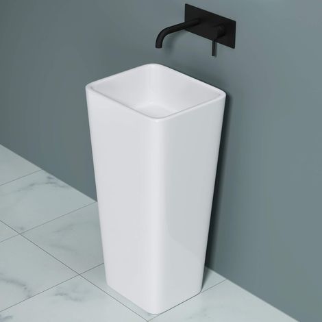doporro Lavabo Colonne sur Pied Blanc Vasque Lave Mains Rectangulaire Fonte Minérale Solid Surface 40x35x80cm Colossum31