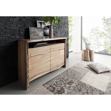 Massivmoebel24 – Buffet en acacia laqué 131x45 – Bois naturel – Design épuré – Idéal pour intérieur moderne – Collection PURE ACACIA