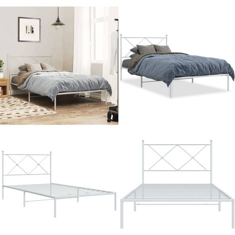 Cadre de lit métal sans matelas et tête de lit blanc 100x190 cm - Cadre De Lit - Lit Simple - Lit Metal - Lit Blanc - Meuble Chambre - Home & Living (1/5)