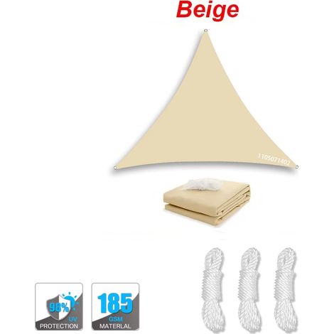 (Beige, 3x3x3m) Voile d'ombrage triangulaire imperméable, résistante à la pluie, adaptée aux balcons, terrasses et à une utilisation en extérieur. (1/4)
