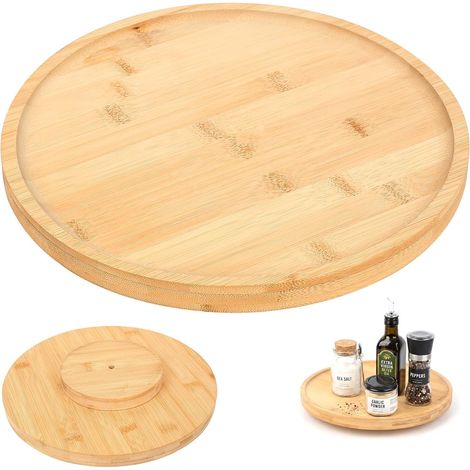 Plateau Tournant Bois, Lazy Susan Plateau en Bois Rond Tournant, 29.5 cmPlateau de Service Rond à 360° pour Aliments, Centre de Table Chambre, Salle de Bains, Salon (29.5 cm) (1/5)
