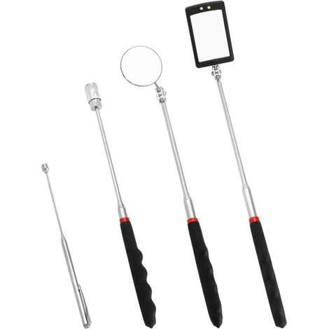 Ensemble de 4 miroirs d'inspection, miroir d'inspection carré/rond, outil de préhension magnétique 8 lb/1,5 lb, piles non incluses (1/5)