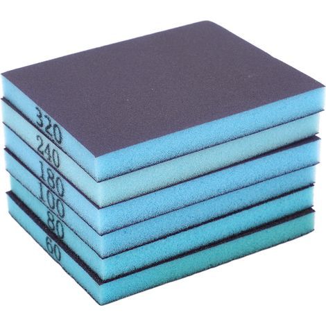 6-piece sponge sanding blocks, 60-320 grit, double-sided, for wood and metal (1/5)