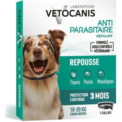 Collier anti-puces, tiques et moustiques - VETOCANIS - Chiens de 10 à 20 kg - Extraits naturels de Margosa et de Lavandin (Lot de 2) (1/5)