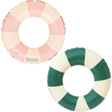 Bague de natation flottante, bouée rayée rétro en PVC, idéale pour piscine, plage et jeux de vacances. (1/5)