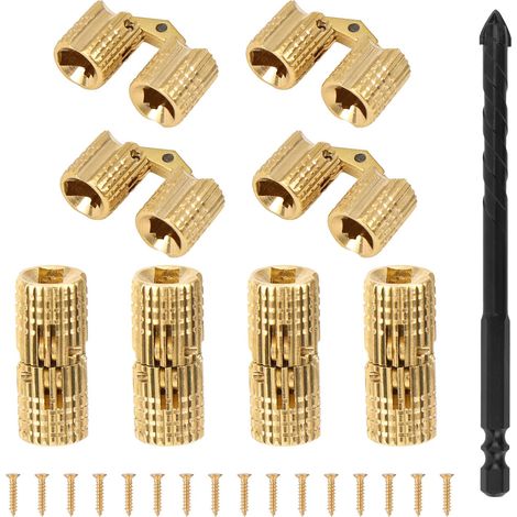 8pcs 8mm Charnière Cylindrique, Angle d'Ouverture de 180° Charnières à Barillet Invisibles pour Meubles avec Foret et 16 Vis Convient pour Boîtes à Bijoux Meubles et Projets Bricolage (1/5)