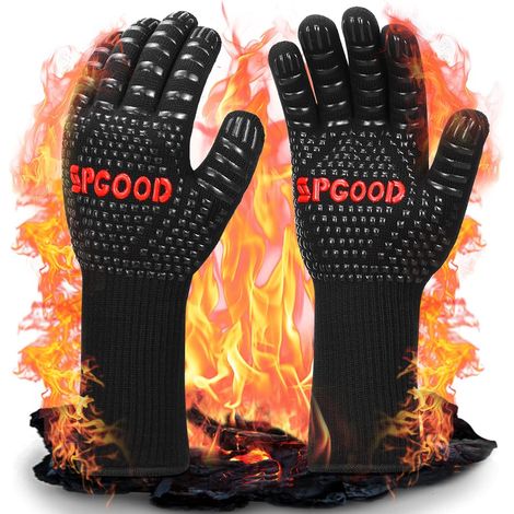 Gants de Barbecue,Gant Cuisine pour Barbecue Four Anti-Chaleur Jusqu'à 800°C,Four pour BBQ,Cuisson,Jardinage,Cheminée,Soudag Noir(L/XXL) (1/5)