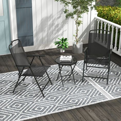 3-teiliges Gartenmöbelset mit 2 Stühlen (53,5 x 64 x 93 cm) und Couchtisch (Ø 45 x 50 cm), Metall, Schwarz