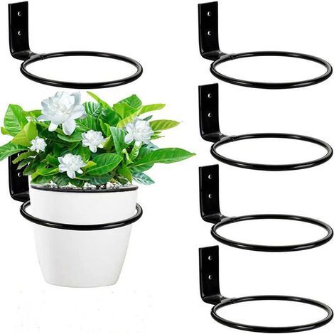 Lot de 6 supports muraux pour pots de fleurs 10cm – Fer avec revêtement en poudre – Fixation facile avec vis – Pour balcon et jardin (1/5)
