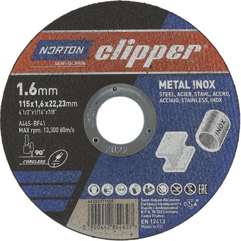 NORTON CLIPPER Trennscheibe D115x1,6mm Typ 41Metall-Inox Bohrung 22,23 mm (1/2)