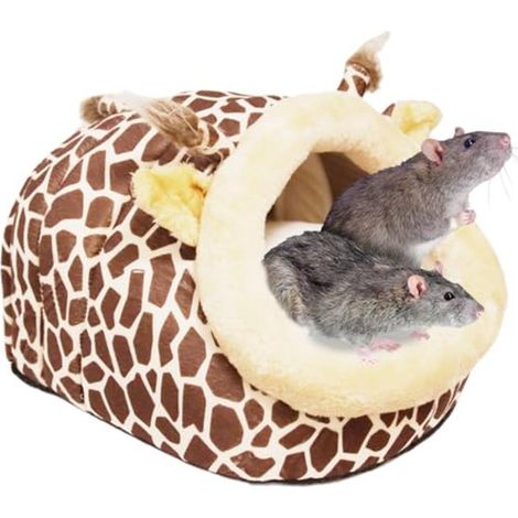 Maison pour cochon d'Inde - Maison en peluche girafe XL - Grotte douillette avec coussin amovible - Cachette pour cochon d'Inde, furet, hérisson et petits animaux de compagnie - 20 x 30 x 27 cm Marron (1/5)