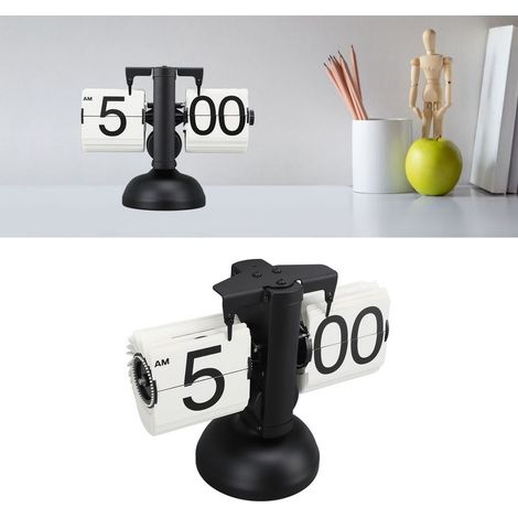Clock digital foldable retro of style european, desk mechanical automatic stainless steel 304 for the home, the living room, 12 hours, frame black, page white (1/5)