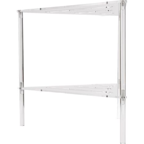 Étagère douche acrylique coin 2 niveaux – Sol étagère creuse organisateur salle bain chambre cuisine, salle de bain (1/5)