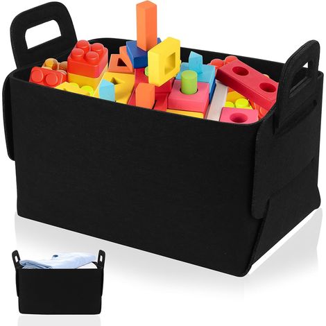 Panier de Rangement en Feutre, Panier en Feutre Pliables, Paniers de Rangement en Tissée Noir Organisateur pour étagères Armoire Bureau Salle de Bain, 25 x 18 x 15 cm (1/5)