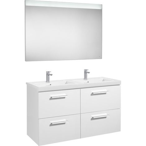 Conjunto de mueble (4 cajones), lavabo doble y espejo LED PRISMA - ROCA Color: Blanco brillo (1/2)