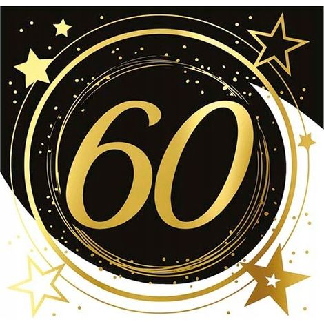 Tovaglioli di carta per il 60° compleanno, edizione "Sixty" oro e nero, 33x33 cm, 12 pezzi. (1/5)