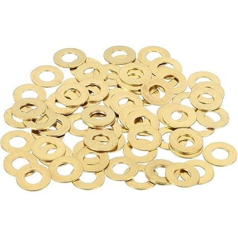 70pcs Brass Flat Metal Washers Kit M4 Copper Washers for Bolts Screws Repair 4mm ID 9mm OD 0.5mm Thickness for Repair, Construction (1/5)