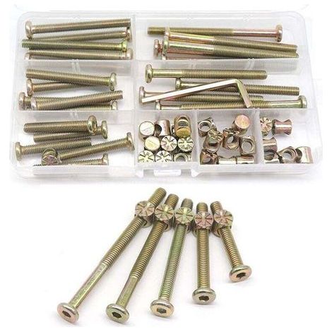 Kit de vis et écrous pour cadre de lit, pièces de berceau, jeu de 25 vis pour lit superposé M6-1x40mm/ 50mm/ 60mm/ 70mm/ 80mm / 80mm/Kit de meubles (1/4)