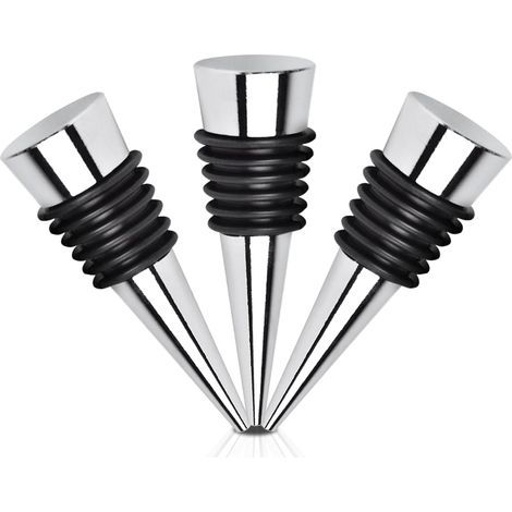 Bouchon pour Bouteille de Vin, Paquet de 3 Bouchon Vin Réutilisable en Métal, pour La Collection de Vin Rouge Champagne Bière Sceau (Argent) (1/5)