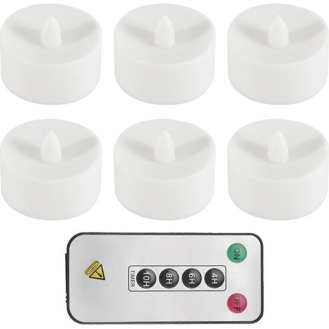 Lot de 6 bougies LED sans flamme à piles, avec télécommande à 6 touches et minuterie. (1/5)