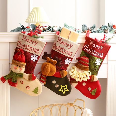Lot De 3 Chaussettes De Noël Rétro De 45,7 Cm De Grande Taille, Père Noël, Bonhomme De Neige, Renne, Sac Cadeau Pour Escaliers, Décoration D'intérieur, Cheminée, Chambre À Coucher, Sapin De Noël À