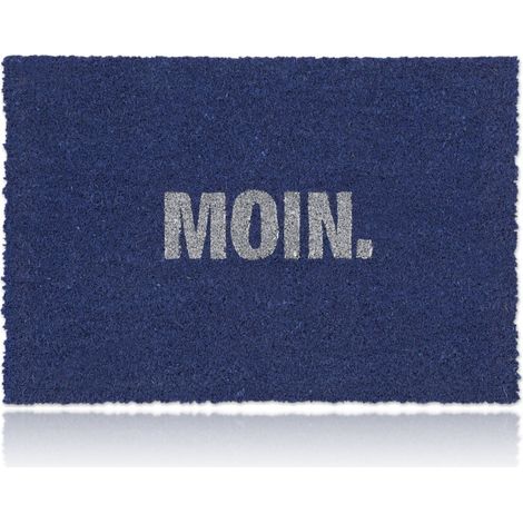 Relaxdays Felpudo Coco "Moin", 40x60cm, Tapete Puerta, Alfombra Entrada, Interior, Exterior, Antideslizante, Azul/Blanco (1/5)