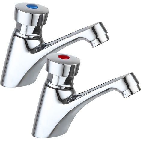 2x Mono Basin Sink Tap 1/2"" Push Down Delay Self Close Closing Non Concussive (1/3)