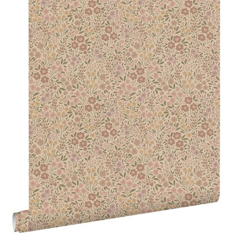 papier peint fleurs rose ancien clair et violet  - ESTAhome (1/5)