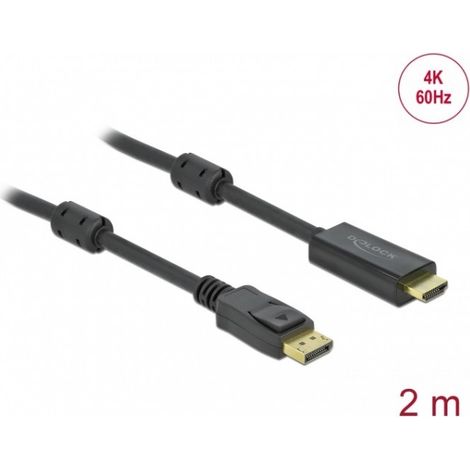 Câble de raccordement Delock DisplayPort / HDMI Fiche mâle DisplayPort, Fiche mâle HDMI-A 2 m noir 8
