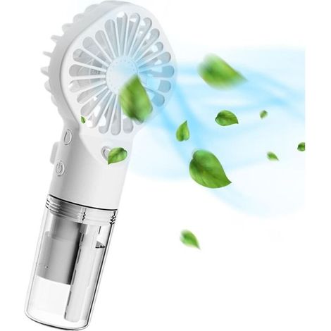Portable Misting Fan, Mini Transparent Mist Spray Fan, USB Rechargeable Mist Maker with 4 Speeds for Home, Office, Outdoor, Travel, White (1/5)