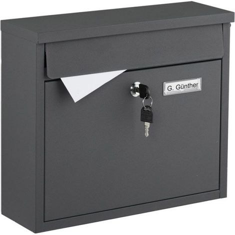 Boite Aux Lettres - Fer - 31 x 36 x 12 cm - Porte-Etiquette - 4 Clés - Anthracite (1/5)