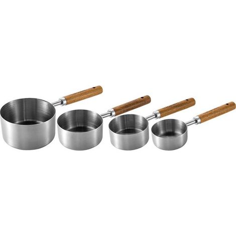 Set di 4 misurini, cucchiai dosatori e utensili da forno in acciaio inox con manici in legno, colore originale. (1/5)