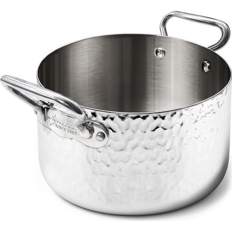 AGNELLI Casseruola Alta Martellato Aluinox 3 Ply 20x14 Cm con 2 Maniglie in Acciaio Inox