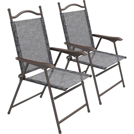 Set of Two Folding Garden Chairs, with Fabric Mesh Seats - Grey