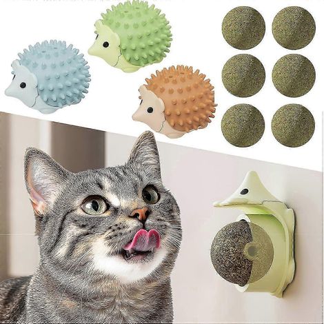 Lot de 3 balles à l'herbe à chat avec coque à frotter, jouets à lécher et à mâcher pour chats, jouets comestibles et rechargeables pour chatons, pour l'hygiène dentaire des chats d'intérieur (1/5)