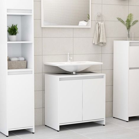 Meuble de salle de bain Armoire de salle de bain Blanc 60x33x61 cm Aggloméré (1/4)