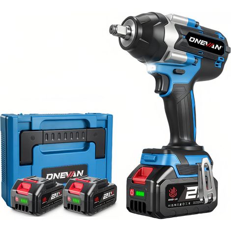 ONEVAN Clé à Chocs Sans Fil Brushless 1000 Nm ,1/2 ",3 vitesses ,Boulonneuse a Choc 21V avec Deux 3.0Ah Batterie et Boîte