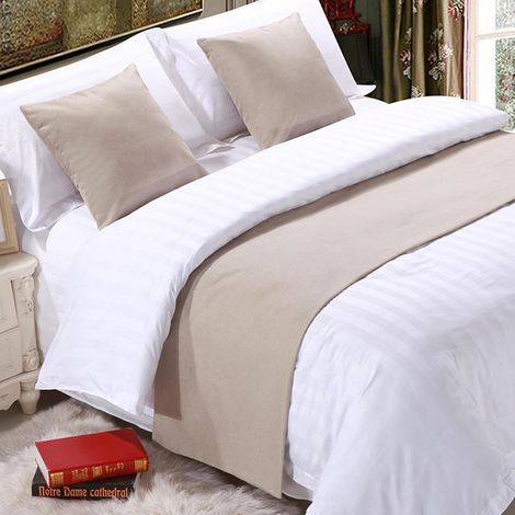 Camino de cama premium para los pies de la cama, bufanda de cama de color liso, cubrecama de algodón y lino, decoración del hogar, protector de ropa de cama para dormitorio - Beige Amarillo 240 x 50