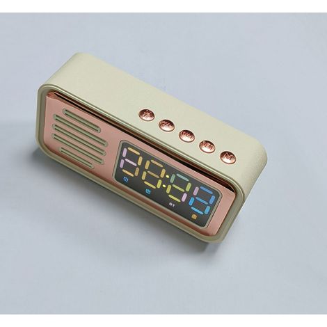 Réveil Bluetooth rétro avec haut-parleur et affichage numérique LED couleur - Mini haut-parleur de bureau avec autonomie en veille prolongée (1/5)