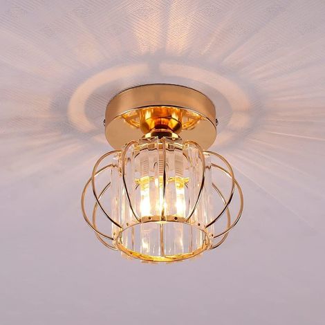 Vintage Industriale E27 Lampada da Soffitto di Cristallo, Plafoniera Forma di Gabbia per Ingresso Corridoio Camera da Letto Soggiorno, Oro Rosa (1/5)