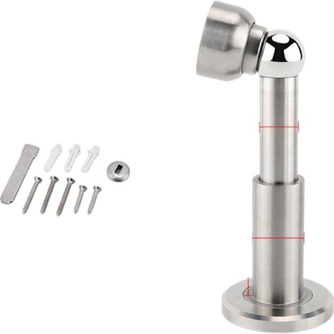 Butoir de porte anti-collision réglable — Butoir en acier inoxydable réglable en hauteur pour portes en bois, montage mural ou sur porte, argent (1/5)